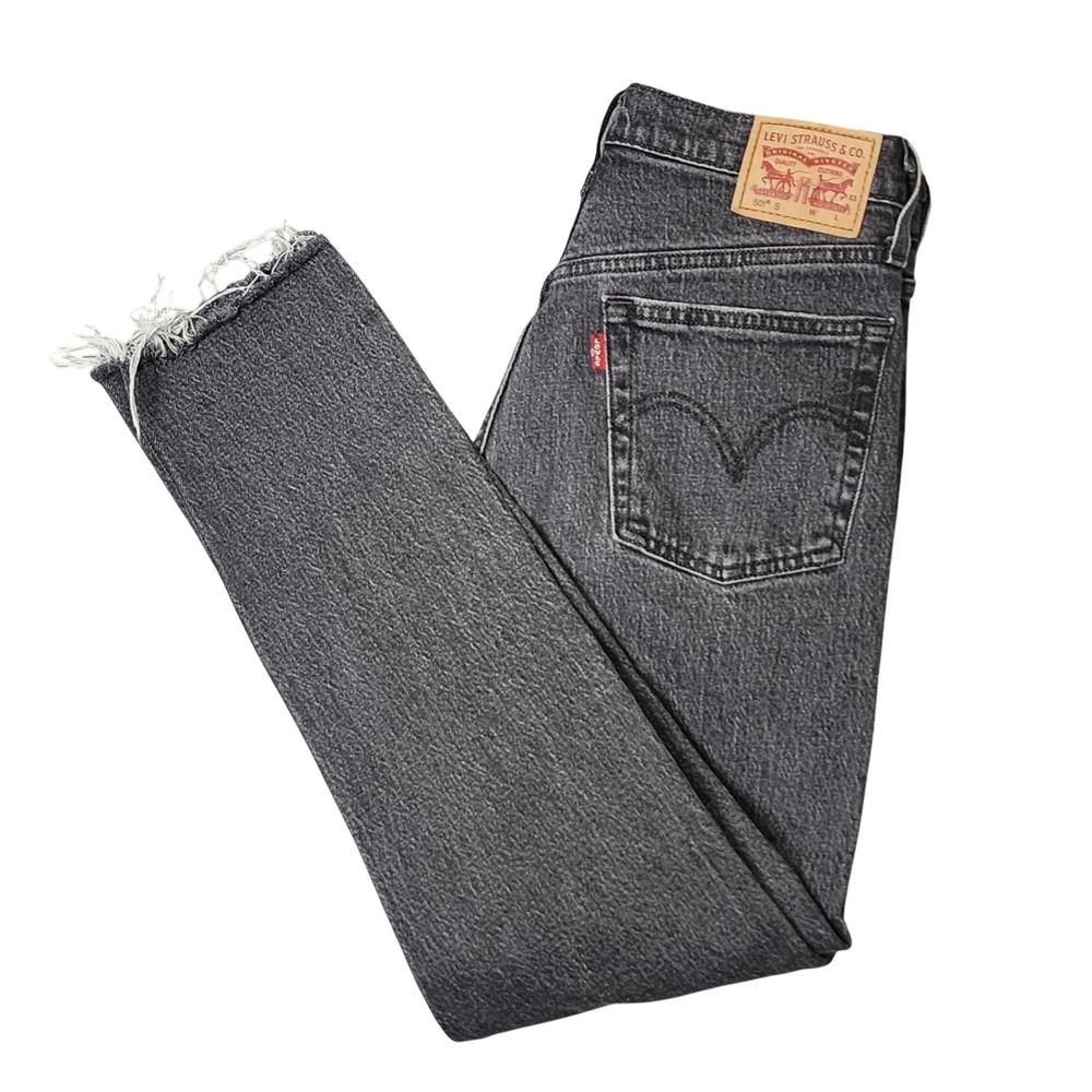 Levi's Cotton 501 S Skinny Jeans Black High Rise Raw Hem 27 Button Fly Denim